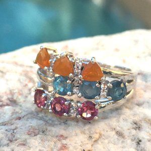 Exotic Gemstones Ring Kyanite Fire Opal .925 Sterling Silver Size 7 Limited